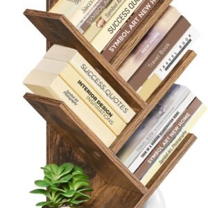 HETTHI Tree Bookshelf, 5-Tier Bookcase, Small Bookshelf, Space-Saving Corner Shelf, Book Tree, Holds Books, CDs, Games, for Bedroom, Living Room, Home Office