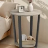 HETTHI End Table, Round Side Table with Storage Shelf, Easy Assembly, Industrial Accent Furniture with Steel Frame, Heather Greige