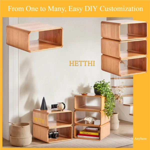 HETTHI Single Modular Floor Shelf Stackable Wooden Oak Shelving Unit, Multipurpose Organization for Bedroom Living Room Office