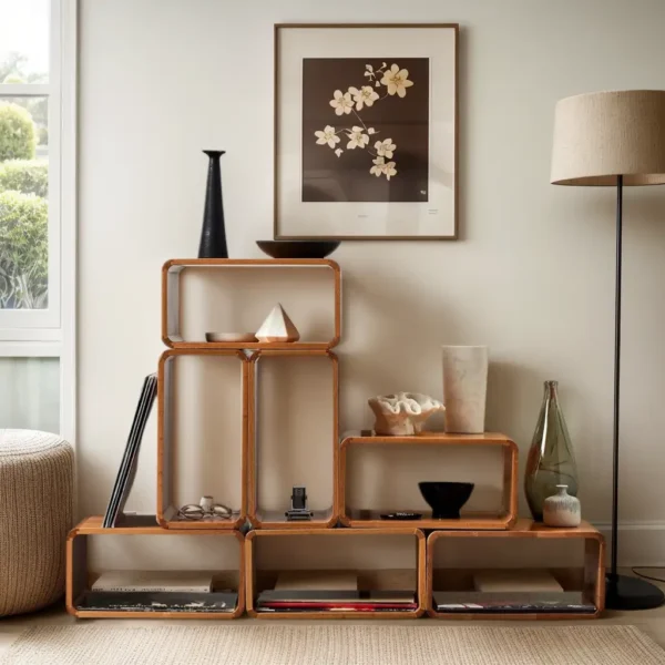 HETTHI Single Modular Floor Shelf Stackable Wooden Oak Shelving Unit, Multipurpose Organization for Bedroom Living Room Office