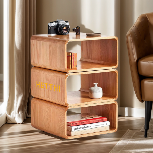 HETTHI Single Modular Floor Shelf Stackable Wooden Oak Shelving Unit, Multipurpose Organization for Bedroom Living Room Office