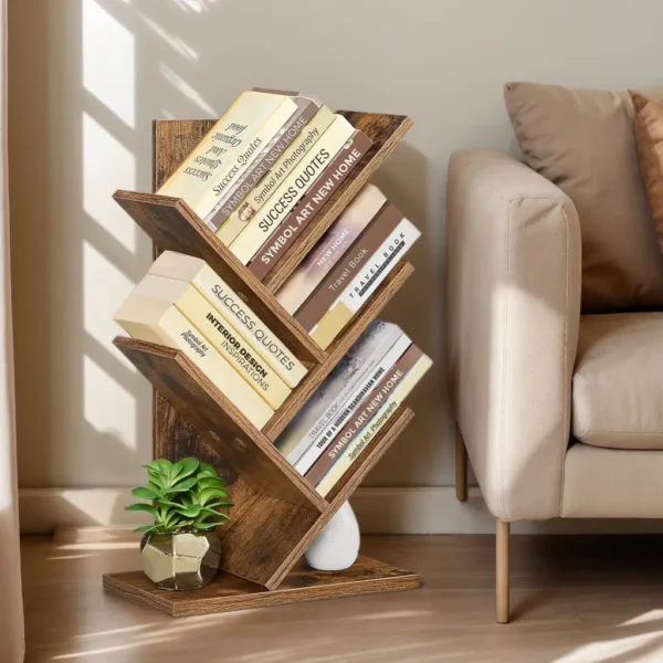 HETTHI Tree Bookshelf, 5-Tier Bookcase, Small Bookshelf, Space-Saving Corner Shelf, Book Tree, Holds Books, CDs, Games, for Bedroom, Living Room, Home Office