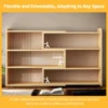 HETTHI 4-Tier Wooden Bookshelf, Expandable 25-47 inch Wide Bookcase, Modern Freestanding Bookcas for Small Space or Corner (Natural)
