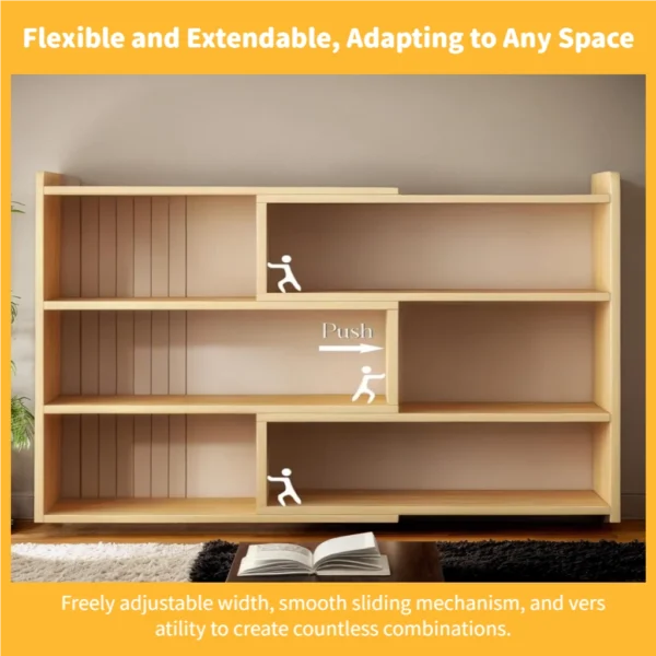 HETTHI 4-Tier Wooden Bookshelf, Expandable 25-47 inch Wide Bookcase, Modern Freestanding Bookcas for Small Space or Corner (Natural)